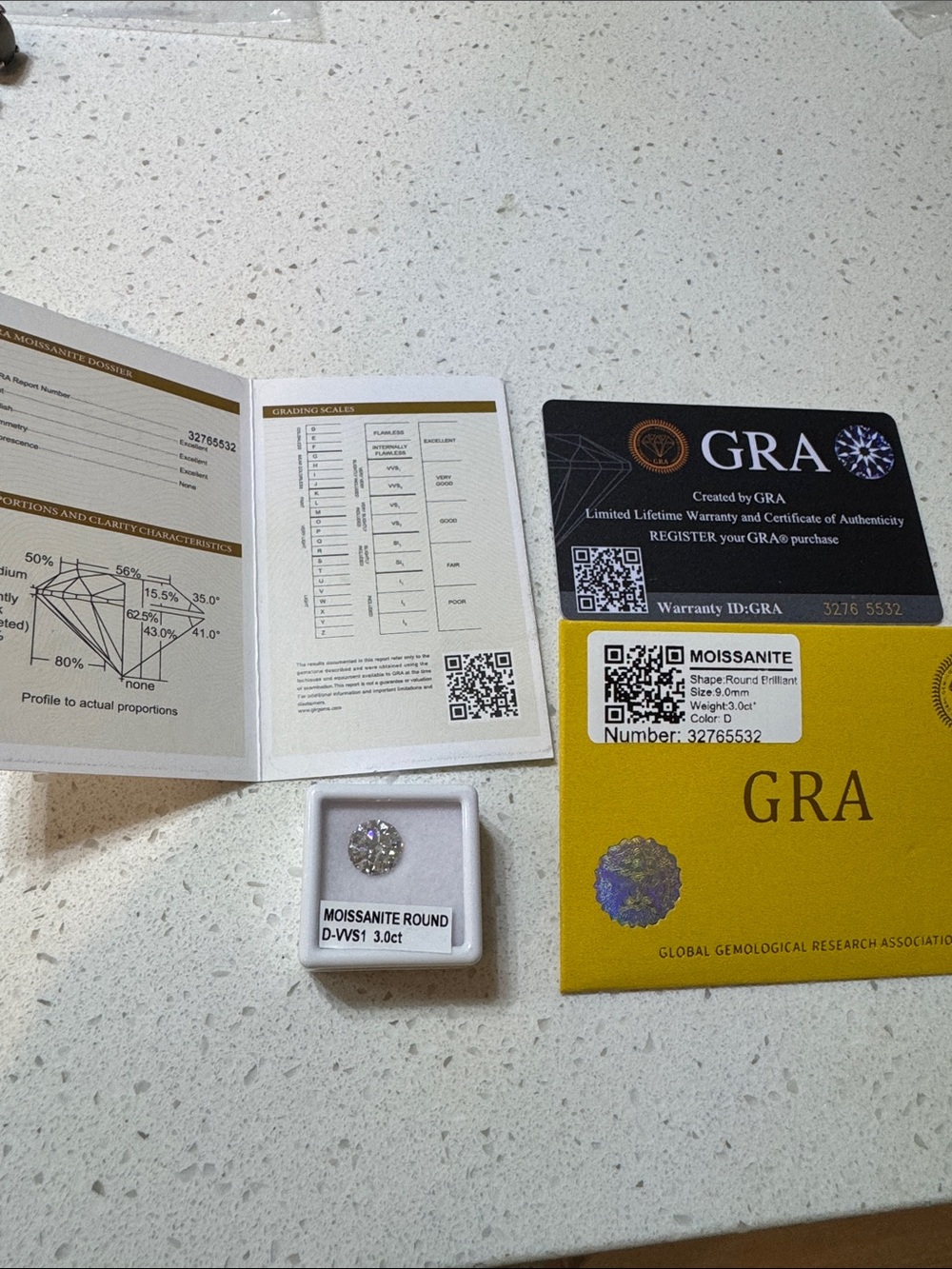 GRA Moissanite Round D-VS1 3.0ct - White Moissanite Gemstone